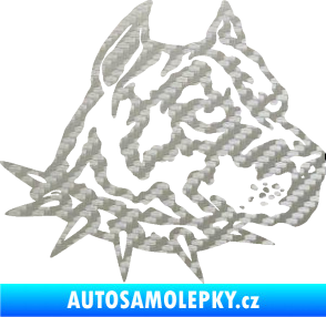 Samolepka Pitbull hlava 006 pravá 3D karbon stříbrný