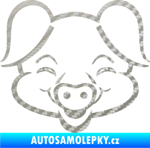 Samolepka Prase 003 veselý čuník 3D karbon stříbrný