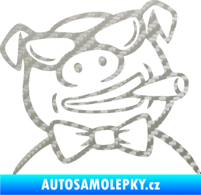 Samolepka Prase 005 pravá s doutnikem 3D karbon stříbrný