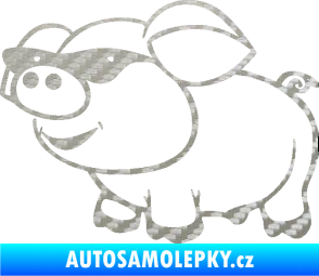 Samolepka Prase 006 levá frajer v brýlích 3D karbon stříbrný