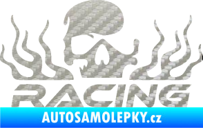 Samolepka Racing nápis s lebkou pravá 3D karbon stříbrný