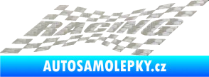 Samolepka Racing nápis v šachovnici 3D karbon stříbrný