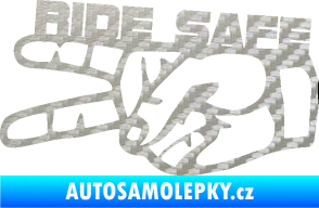 Samolepka Ride Safe nápis levá motorkář 3D karbon stříbrný