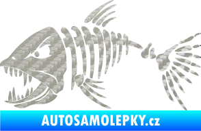 Samolepka Ryba kostra 005 levá 3D karbon stříbrný