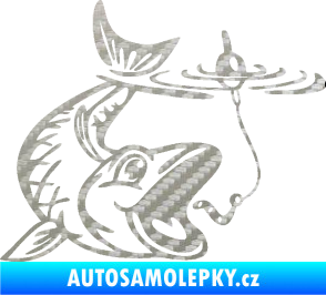 Samolepka Ryba s návnadou 004 pravá 3D karbon stříbrný