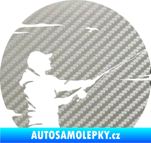 Samolepka Rybář 022 pravá 3D karbon stříbrný