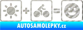 Samolepka Slunce + kolo = veselý smajlík vyjížďka na kole 3D karbon stříbrný