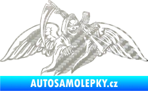 Samolepka Smrtka 016 pravá s křídly a kosou 3D karbon stříbrný