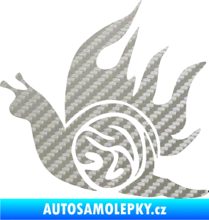 Samolepka Šnek s plameny levá 3D karbon stříbrný
