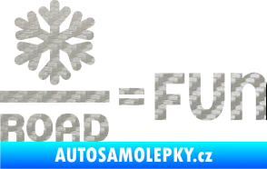 Samolepka Snow road fun nápis s vločkou 3D karbon stříbrný