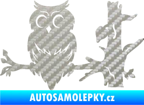 Samolepka Sova 005 levá na větvi 3D karbon stříbrný