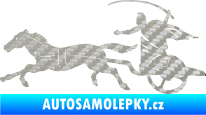 Samolepka Sparťanský bojovník 001 levá bojový vůz s koněm 3D karbon stříbrný