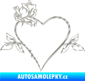 Samolepka Srdce s růží levá 3D karbon stříbrný