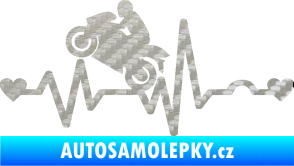 Samolepka Srdeční tep 013 levá motorkář 3D karbon stříbrný