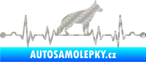 Samolepka Srdeční tep 014 pravá německý ovčák 3D karbon stříbrný
