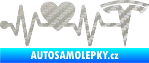 Samolepka Srdeční tep 043 pravá Tesla 3D karbon stříbrný
