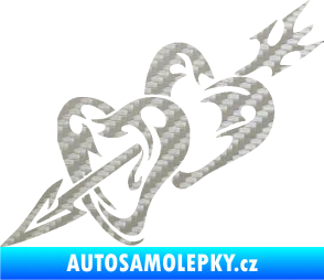 Samolepka Srdíčka 001 levá se šípem 3D karbon stříbrný