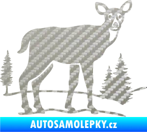 Samolepka Srna 002 pravá s krajinou 3D karbon stříbrný