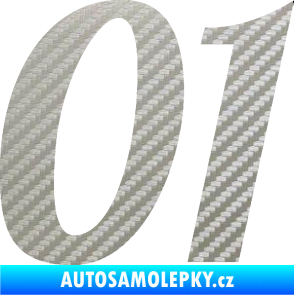 Samolepka Startovní číslo 01 typ 3 3D karbon stříbrný