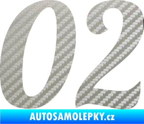 Samolepka Startovní číslo 02 typ 3 3D karbon stříbrný