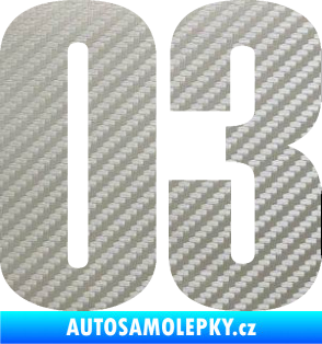 Samolepka Startovní číslo 03 typ 2   3D karbon stříbrný