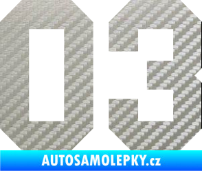 Samolepka Startovní číslo 03 3D karbon stříbrný