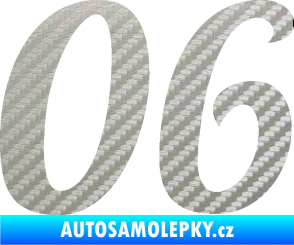 Samolepka Startovní číslo 06 typ 3 3D karbon stříbrný
