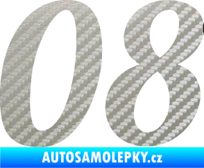 Samolepka Startovní číslo 08 typ 3 3D karbon stříbrný