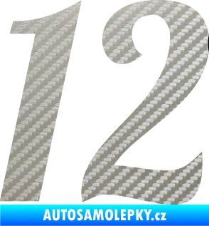 Samolepka Startovní číslo 12 typ 3    3D karbon stříbrný