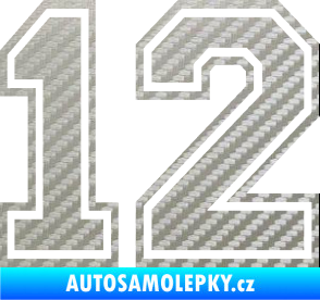 Samolepka Startovní číslo 12 typ 4 3D karbon stříbrný