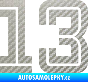 Samolepka Startovní číslo 13 typ 7 3D karbon stříbrný