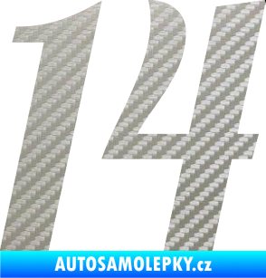 Samolepka Startovní číslo 14 typ 3      3D karbon stříbrný