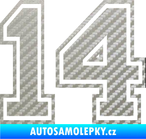 Samolepka Startovní číslo 14 typ 4 3D karbon stříbrný