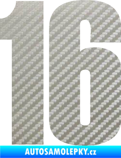 Samolepka Startovní číslo 16 typ 2   3D karbon stříbrný