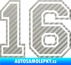 Samolepka Startovní číslo 16 typ 4 3D karbon stříbrný