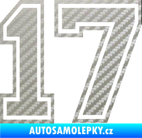 Samolepka Startovní číslo 17 typ 4 3D karbon stříbrný