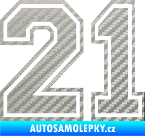 Samolepka Startovní číslo 21 typ 4 3D karbon stříbrný
