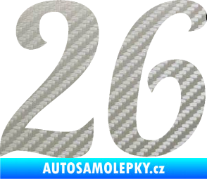 Samolepka Startovní číslo 26 typ 3 3D karbon stříbrný