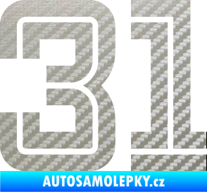 Samolepka Startovní číslo 31 typ 7 3D karbon stříbrný