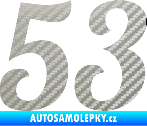 Samolepka Startovní číslo 53 typ 3 3D karbon stříbrný