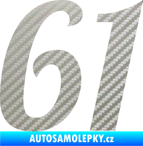 Samolepka Startovní číslo 61 typ 3 3D karbon stříbrný