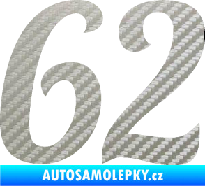 Samolepka Startovní číslo 62 typ 3 3D karbon stříbrný