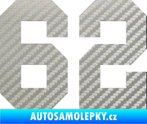 Samolepka Startovní číslo 62 3D karbon stříbrný