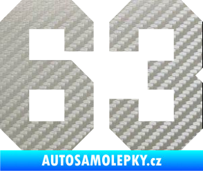 Samolepka Startovní číslo 63 3D karbon stříbrný