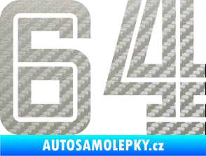 Samolepka Startovní číslo 64 typ 7 3D karbon stříbrný