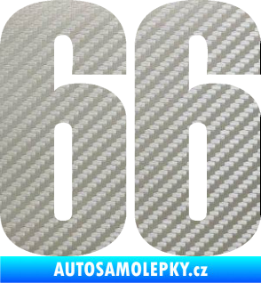 Samolepka Startovní číslo 66 typ 2     3D karbon stříbrný