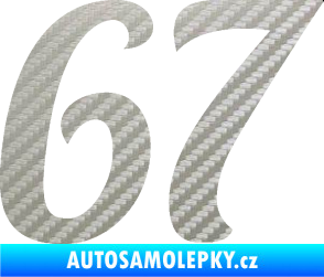 Samolepka Startovní číslo 67 typ 3 3D karbon stříbrný