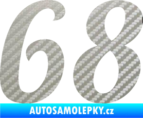 Samolepka Startovní číslo 68 typ 3 3D karbon stříbrný