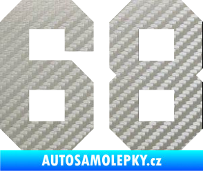 Samolepka Startovní číslo 68 3D karbon stříbrný