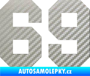 Samolepka Startovní číslo 69 3D karbon stříbrný